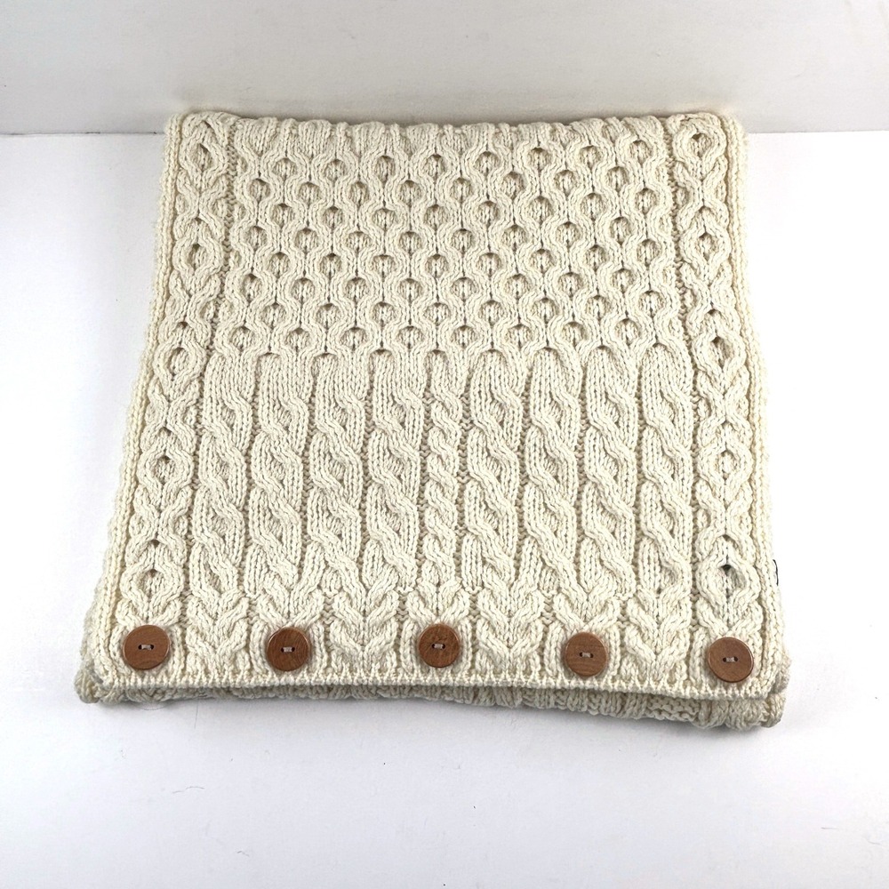 The Irish Store Cowl Scarf Womens OS Cream 100% Merino Wool‎ Cable Knit